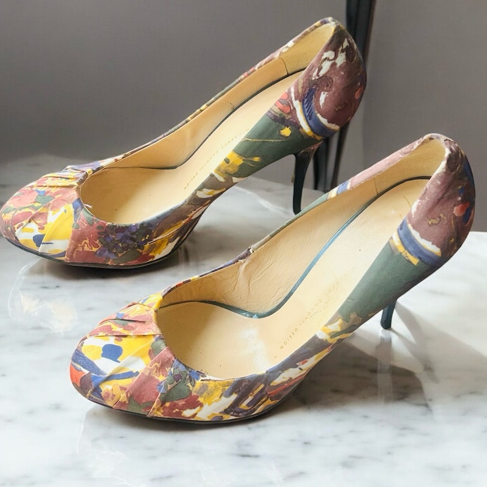 Giuseppe Zanotti Floral Multicolor Satin Heels 9.5